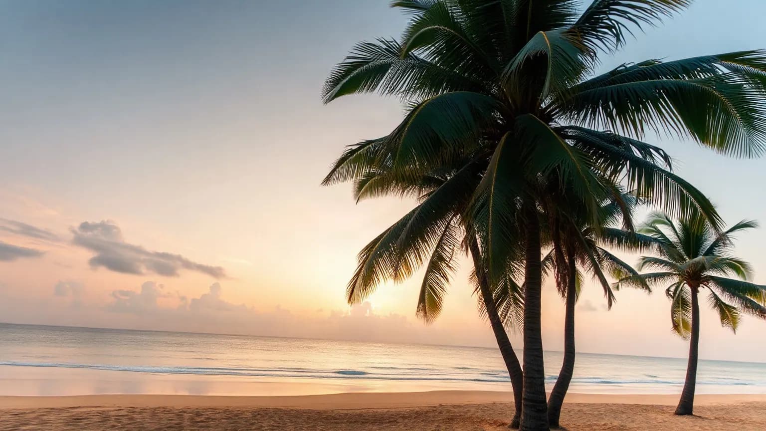 Illustrative palm-fringed beach at sunrise in Sri Lanka